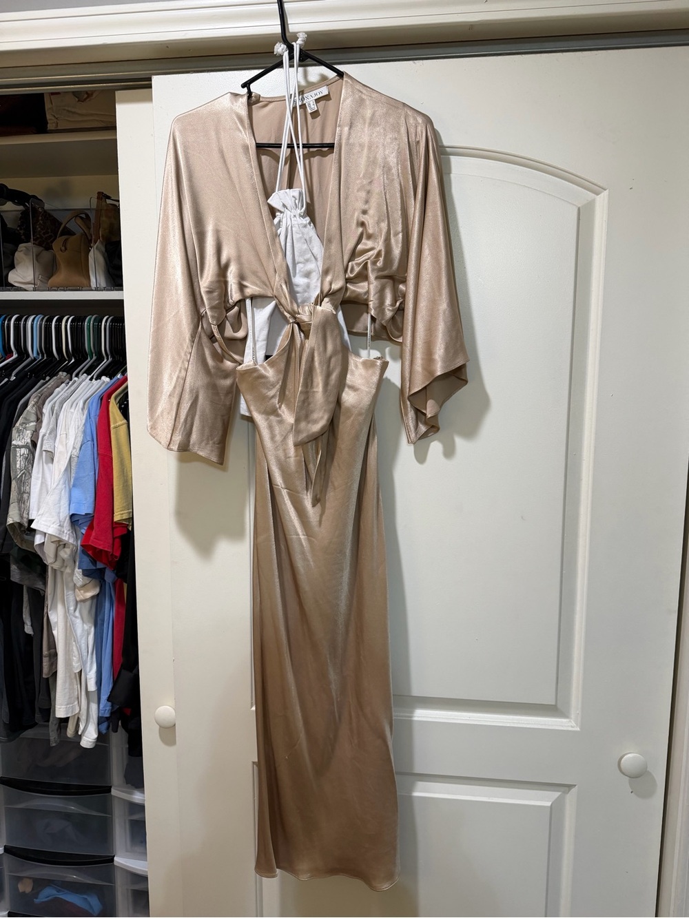 Shona Joy Satin Cutout Maxi Dress in Champagne